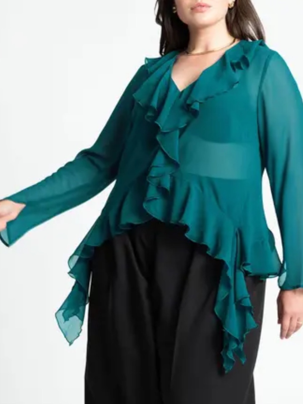 NWT Eloquii Ruffle Sheer Green Blouse